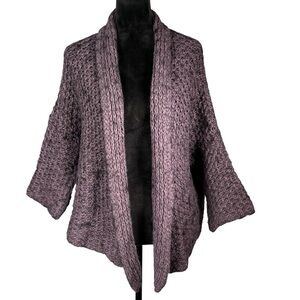 Anthropologie Elsamanda Purple Wool Cardigan Sweater Chunky Knit Open Open Front